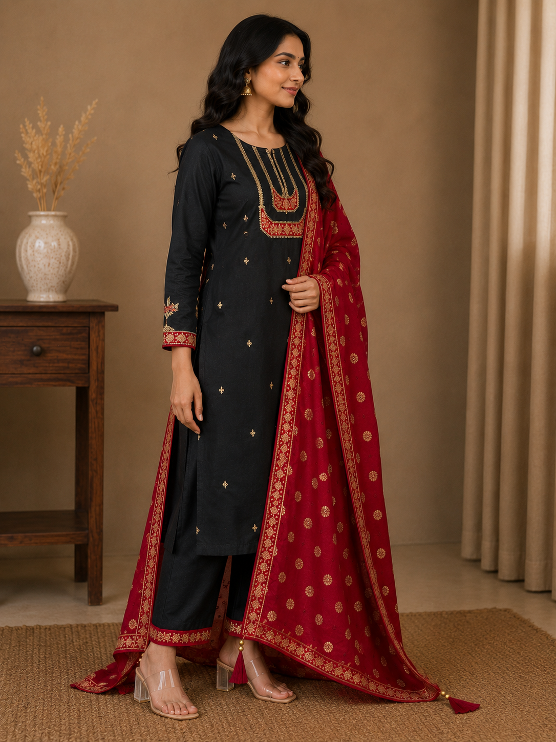 RAW SILK HANDWORK SUIT SET WITH BANARASI DUPATTA