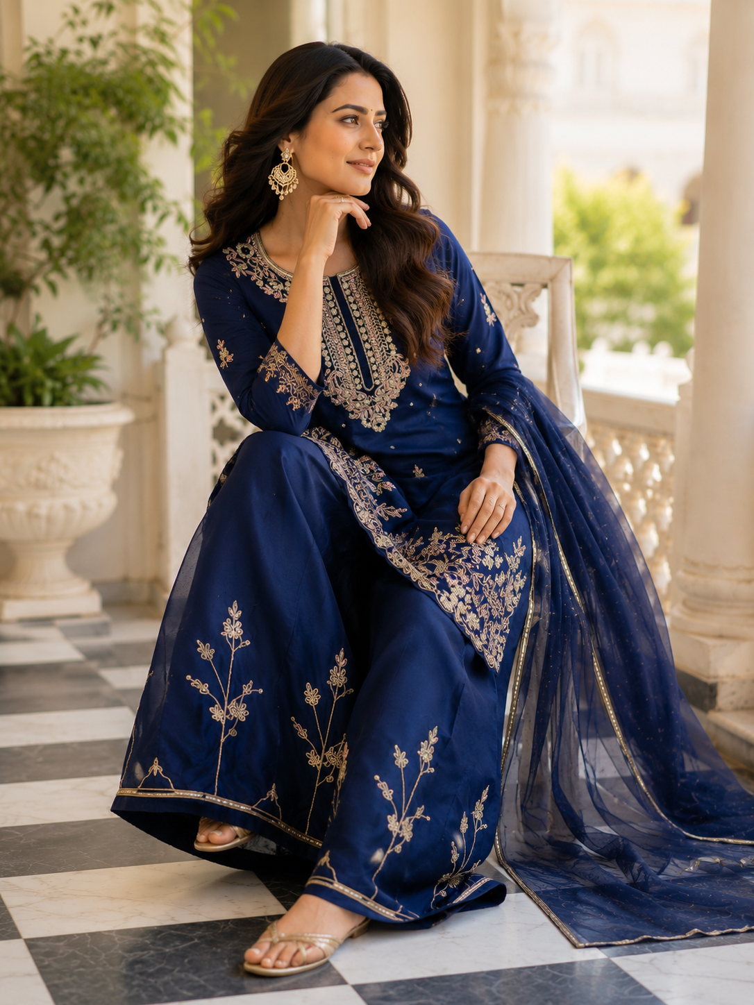 Chinon Handwork Suit Set with Chiffon Dupatta