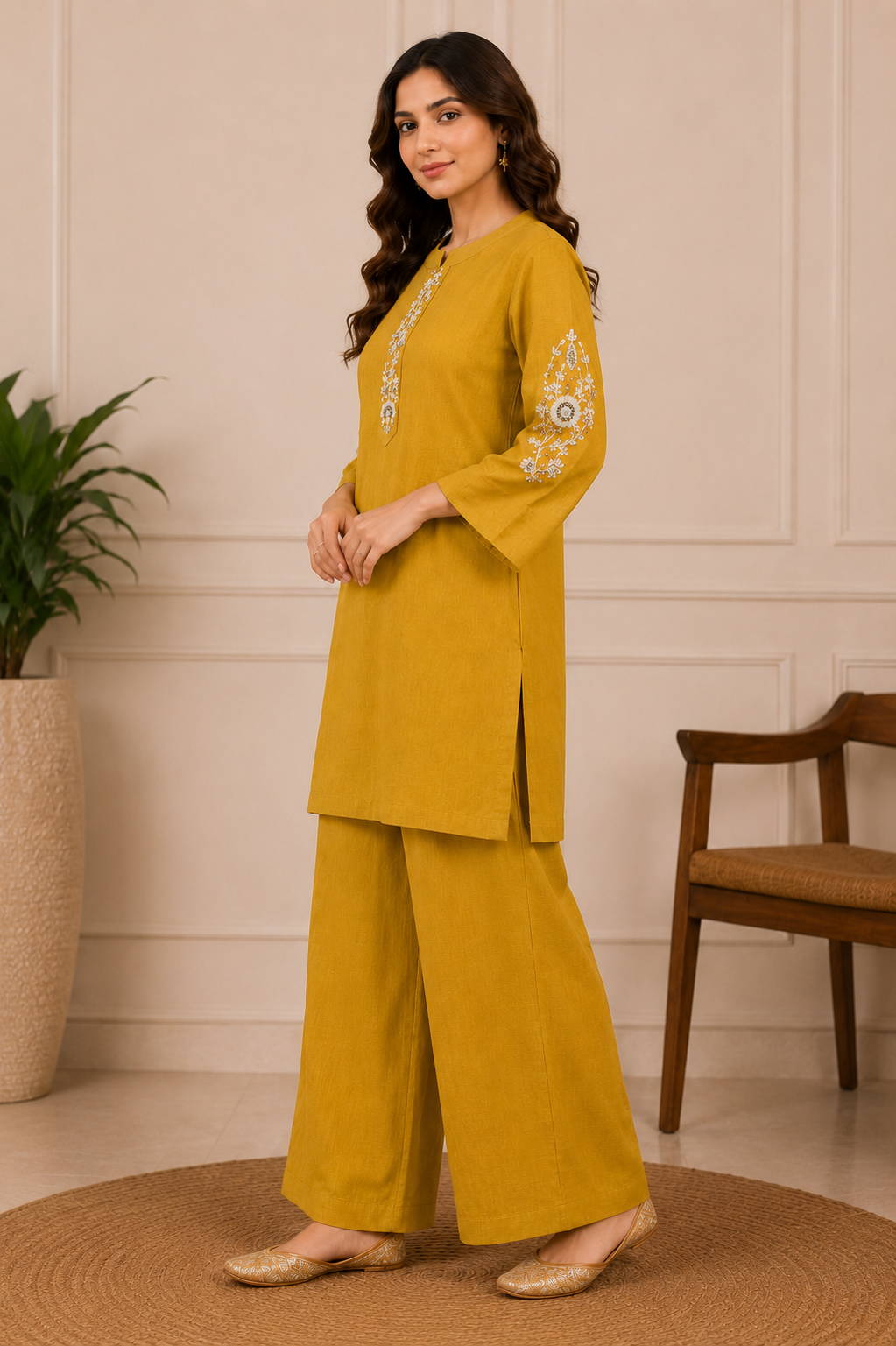 Premium Mul Chanderi Co-ord Set with Thread Work