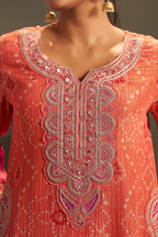 Peach Pink Crushed Tissue Suit with Subtle Handwork