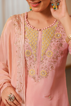 Blush Pink Pure Tissue Suit with Crushed Tissue Dupatta