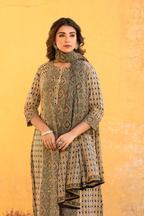 Mocha Block Printed A-Line Cotton Suit Set