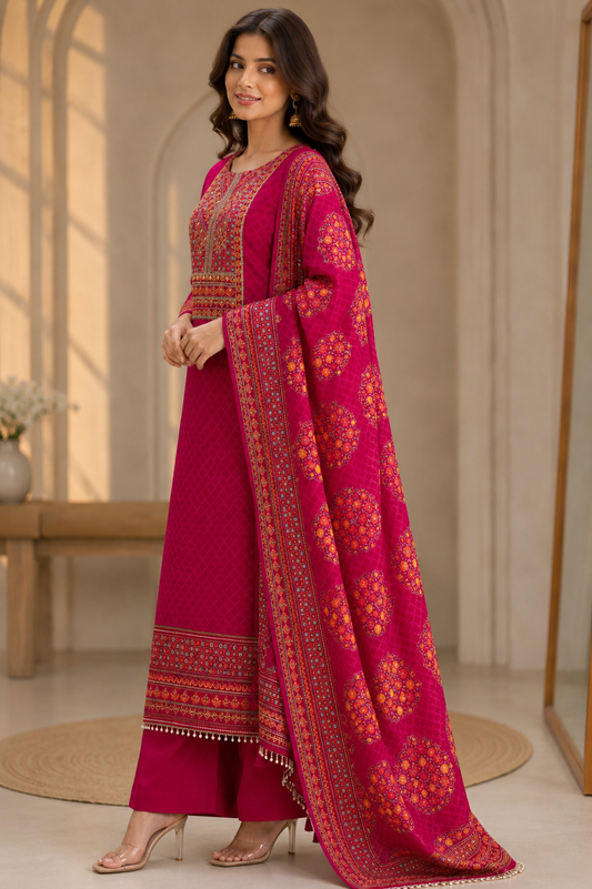 Premium Silk Suit Set with Zari & Mirror Work