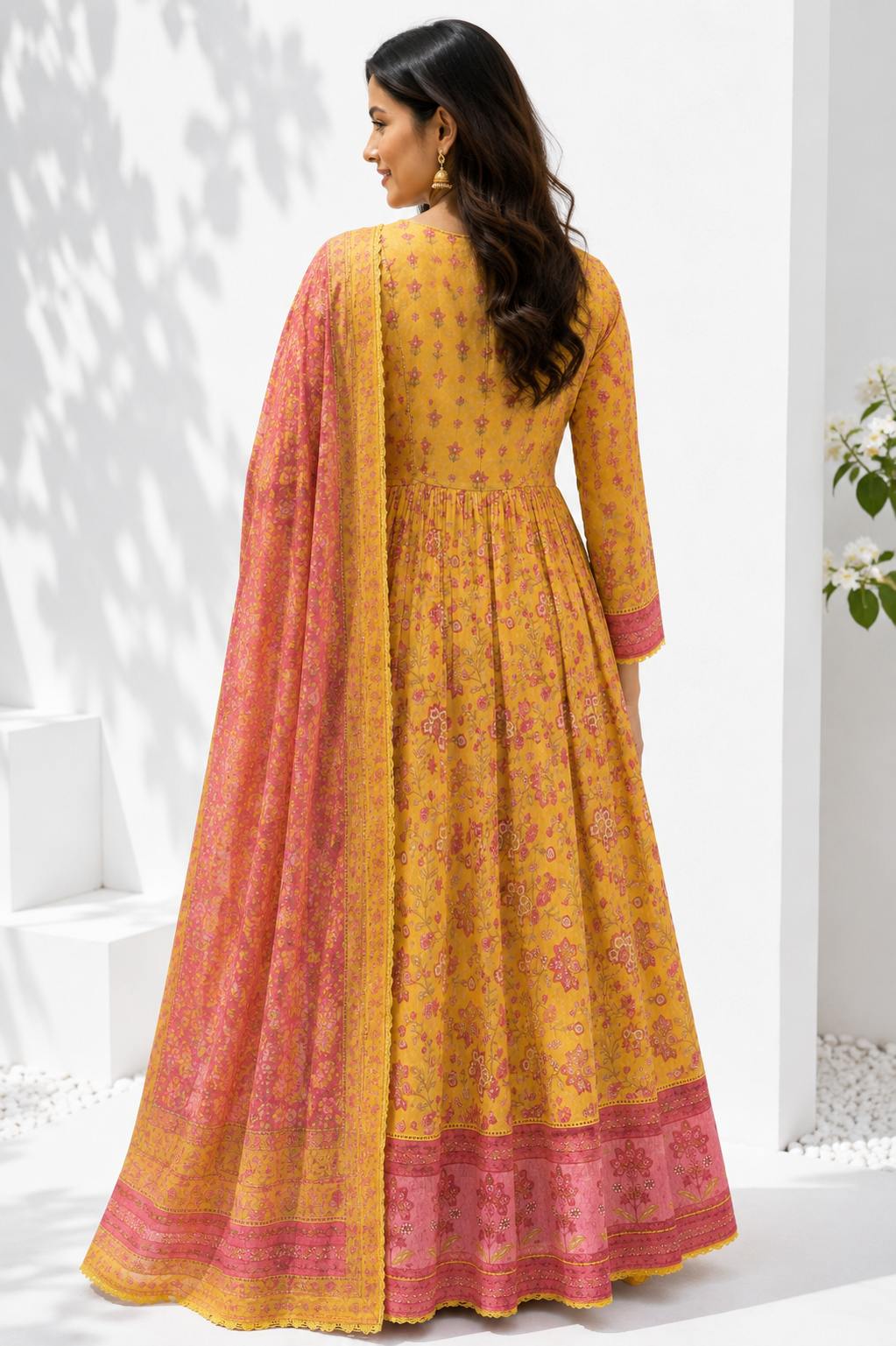 Cotton Printed Anarkali Suit Set