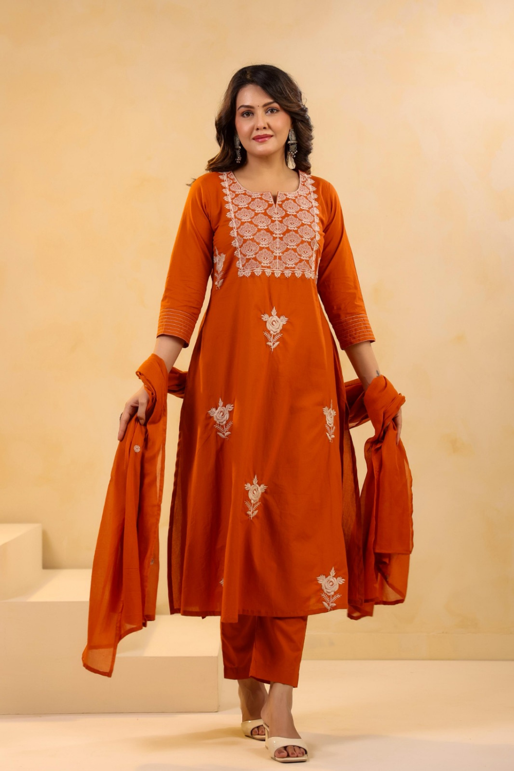 Thread Embroidered Cotton Suit Set