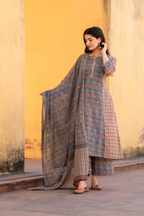 Mocha Block Printed A-Line Cotton Suit Set