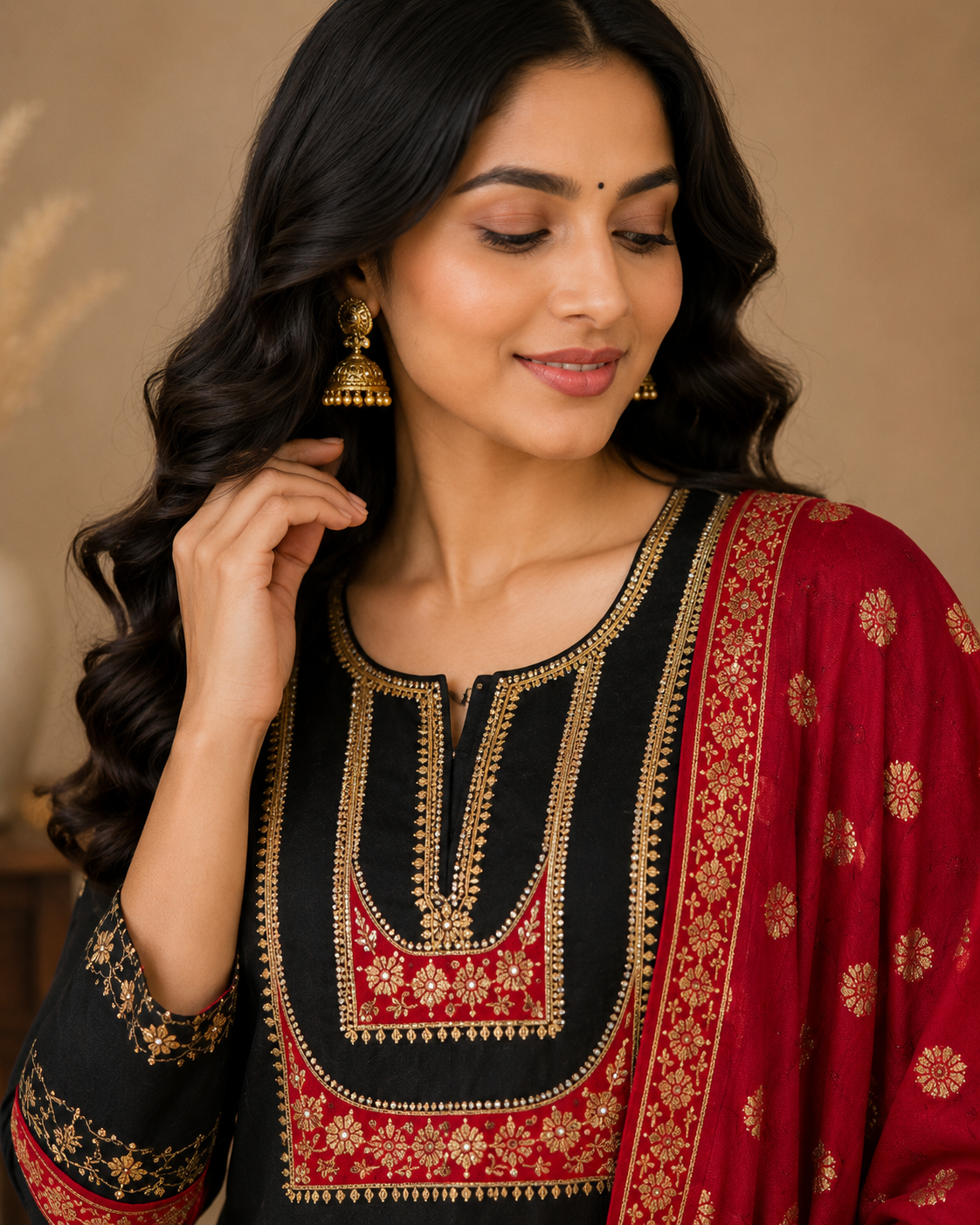RAW SILK HANDWORK SUIT SET WITH BANARASI DUPATTA