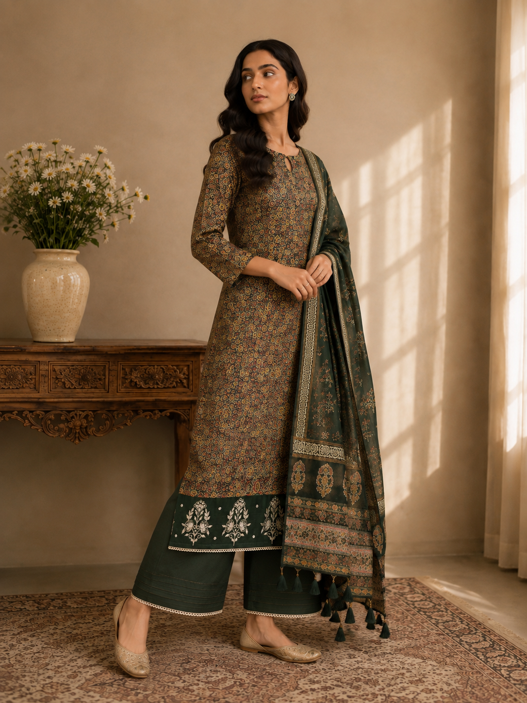 CHANDERI UNSTITCHED SUIT SET