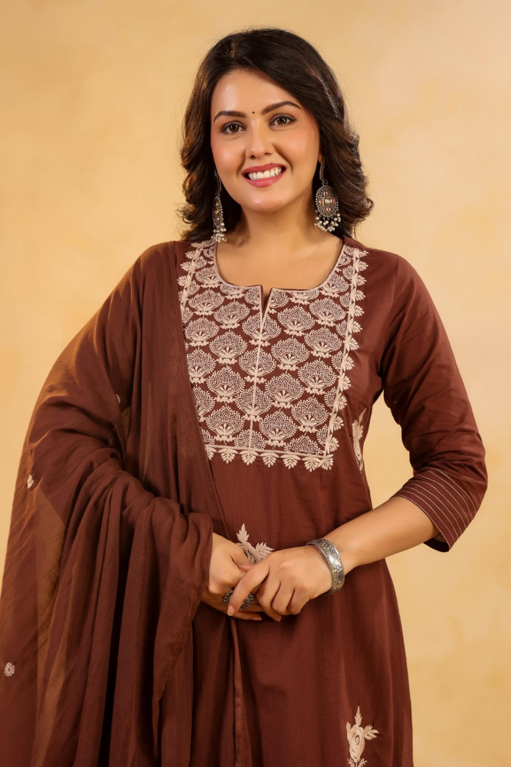 Thread Embroidered Cotton Suit Set