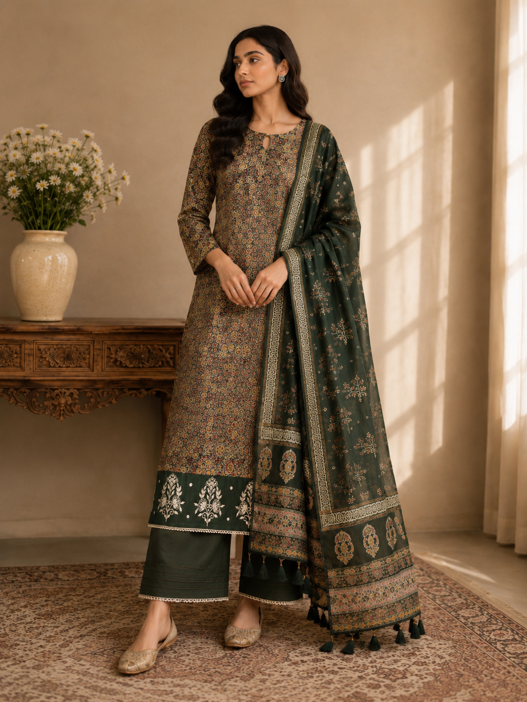 CHANDERI UNSTITCHED SUIT SET
