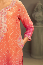 Peach Pink Crushed Tissue Suit with Subtle Handwork