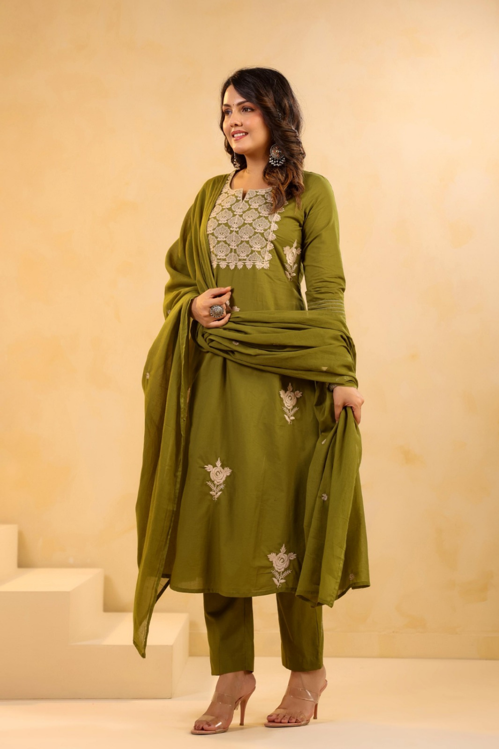 Thread Embroidered Cotton Suit Set