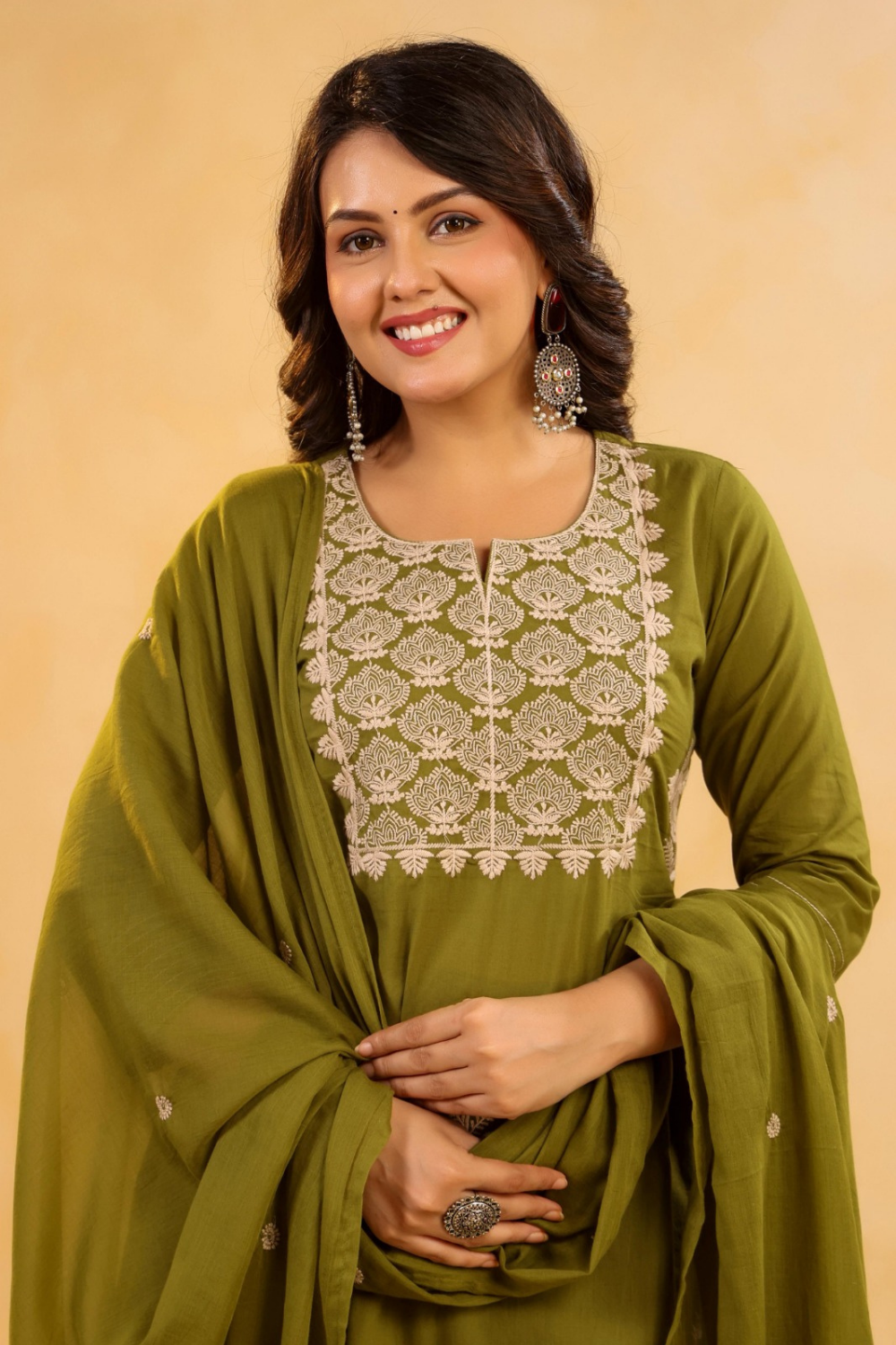 Thread Embroidered Cotton Suit Set