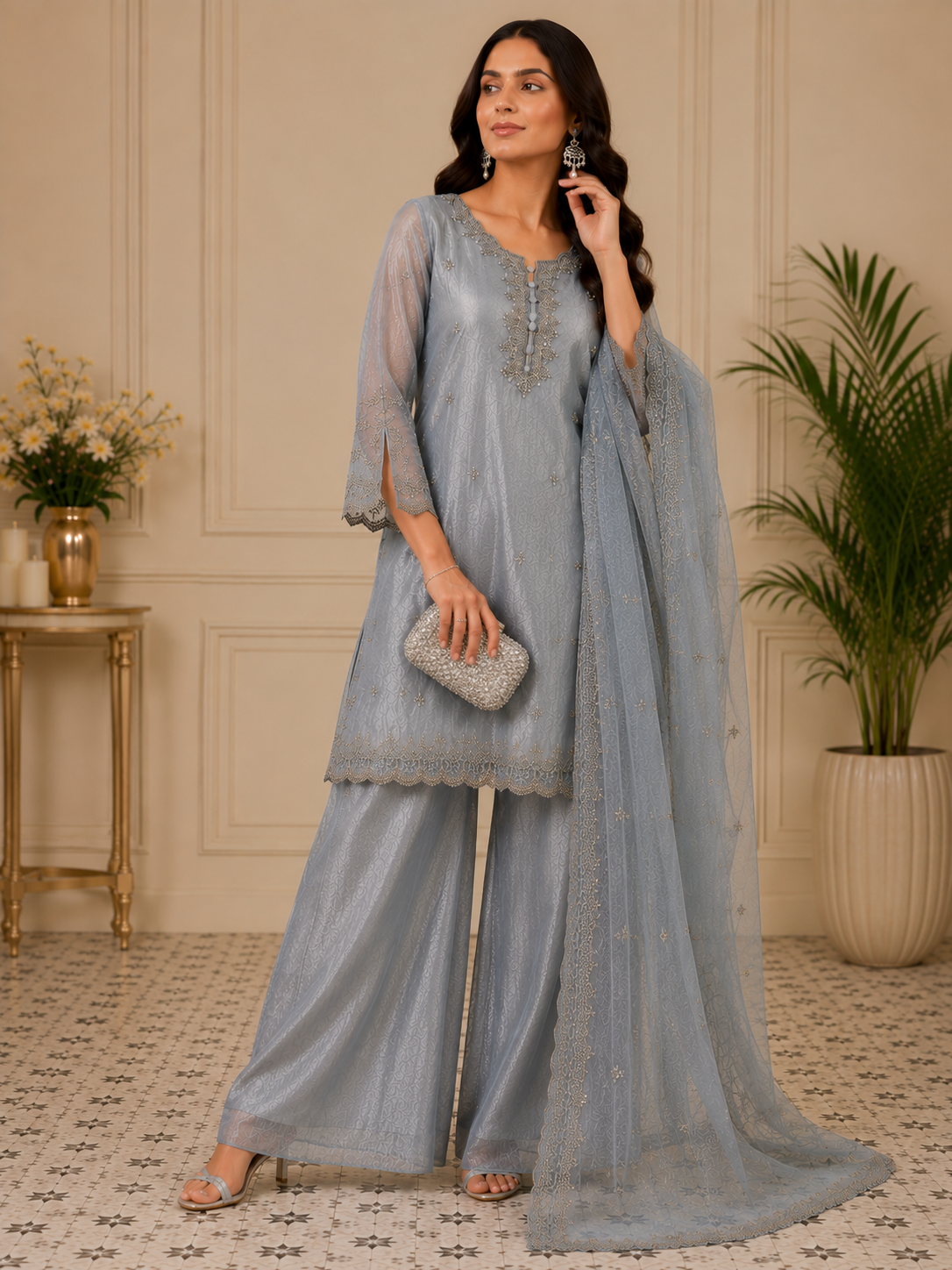 Premium Tissue Suit Set with Elegant Handwork