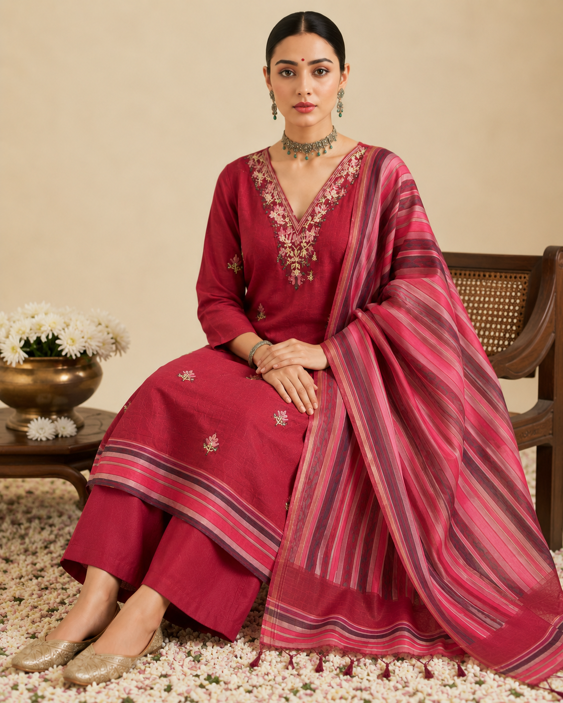 CHANDERI UNSTITCHED SUIT SET