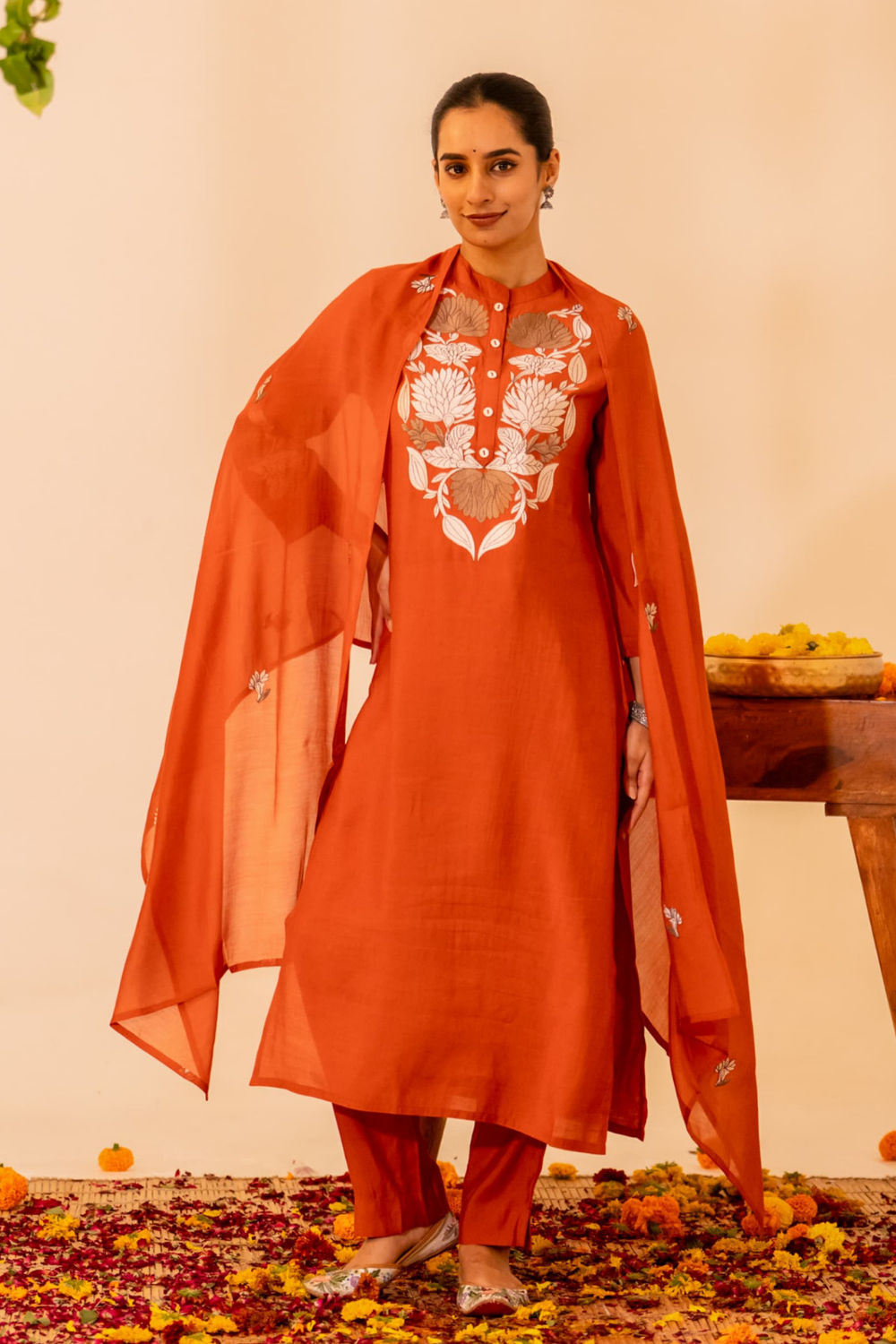 Floral Embroidered Cotton Suit Set