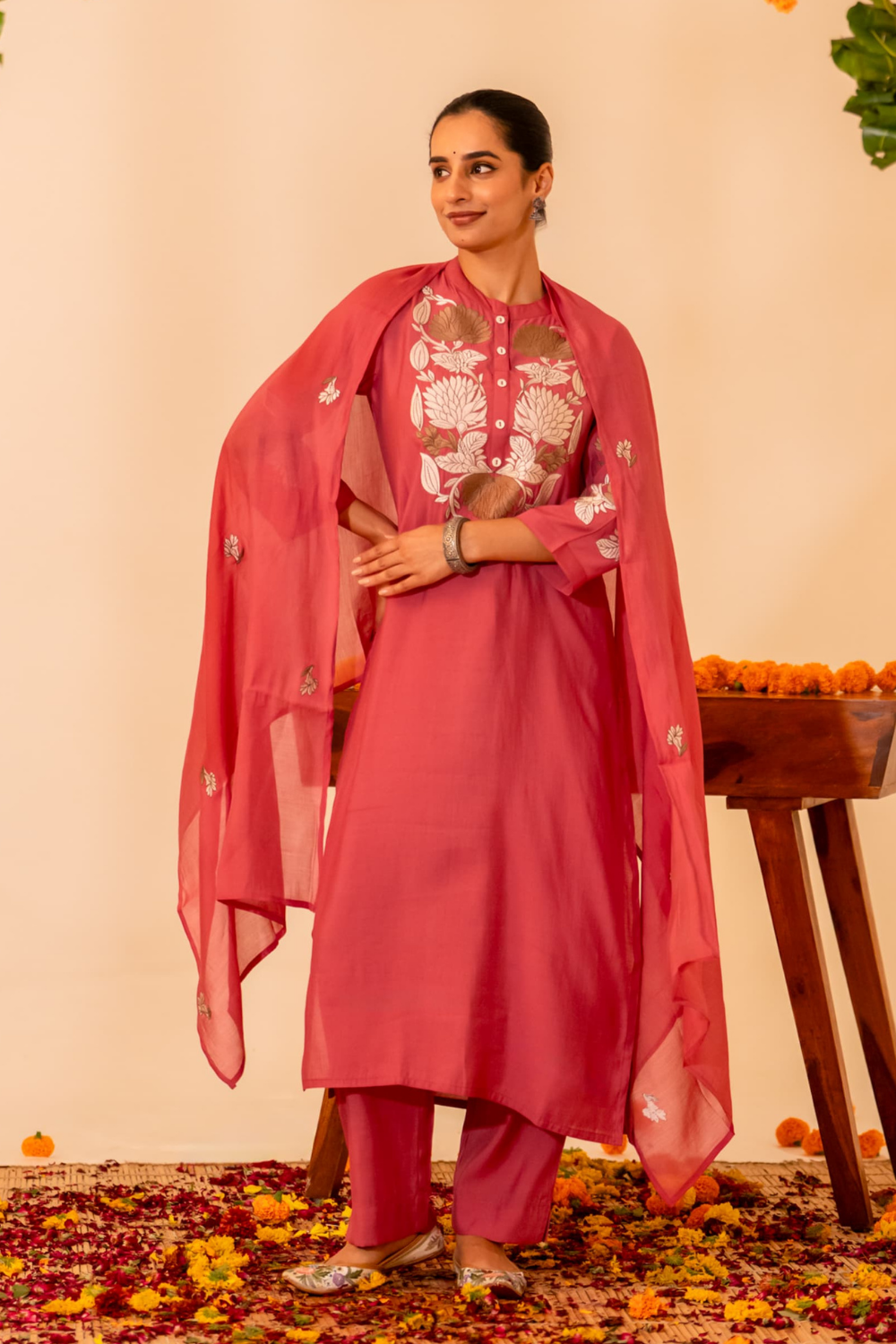 Floral Embroidered Cotton Suit Set