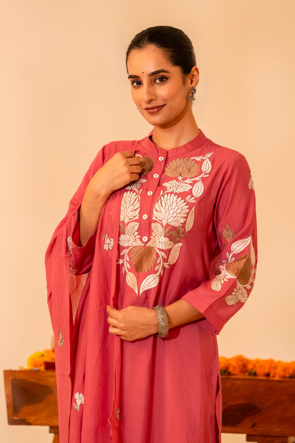 Floral Embroidered Cotton Suit Set