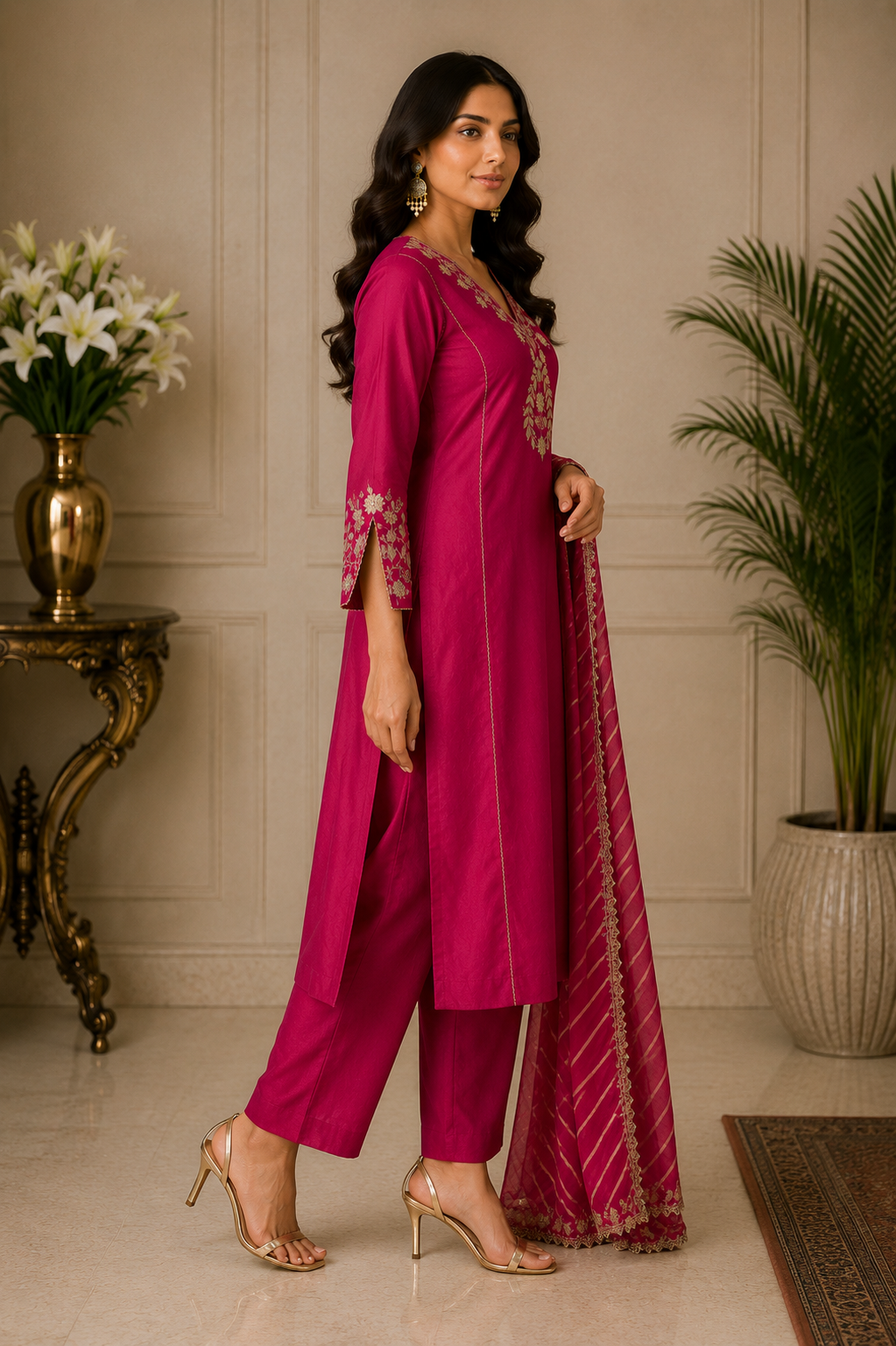 Premium Silk Suit Set with Leheriya Dupatta & Gotta Patti Work