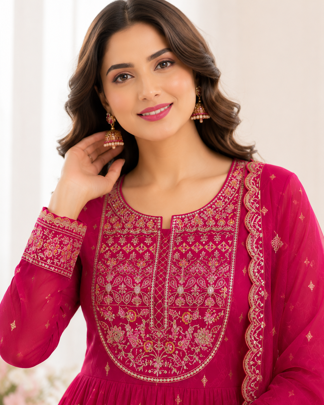 Pink Organza Silk Design Suit Set with Zari Work