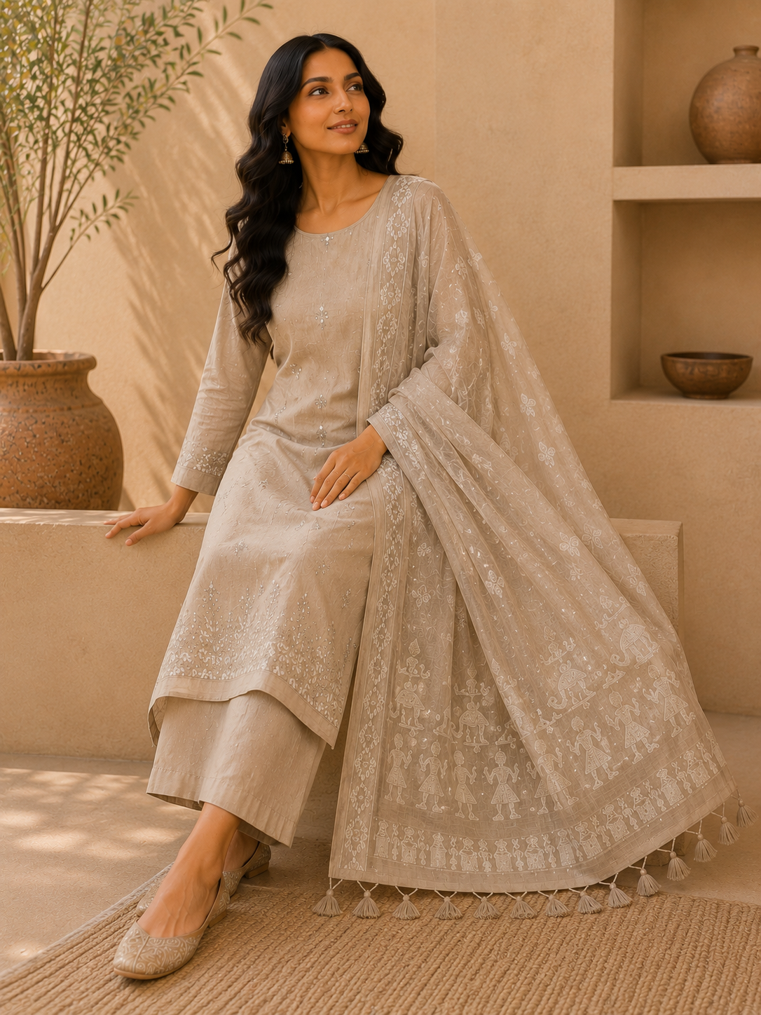 PREMIUM CHANDERI GOTTA PATTI WORK UNSTITCHED SUIT SET