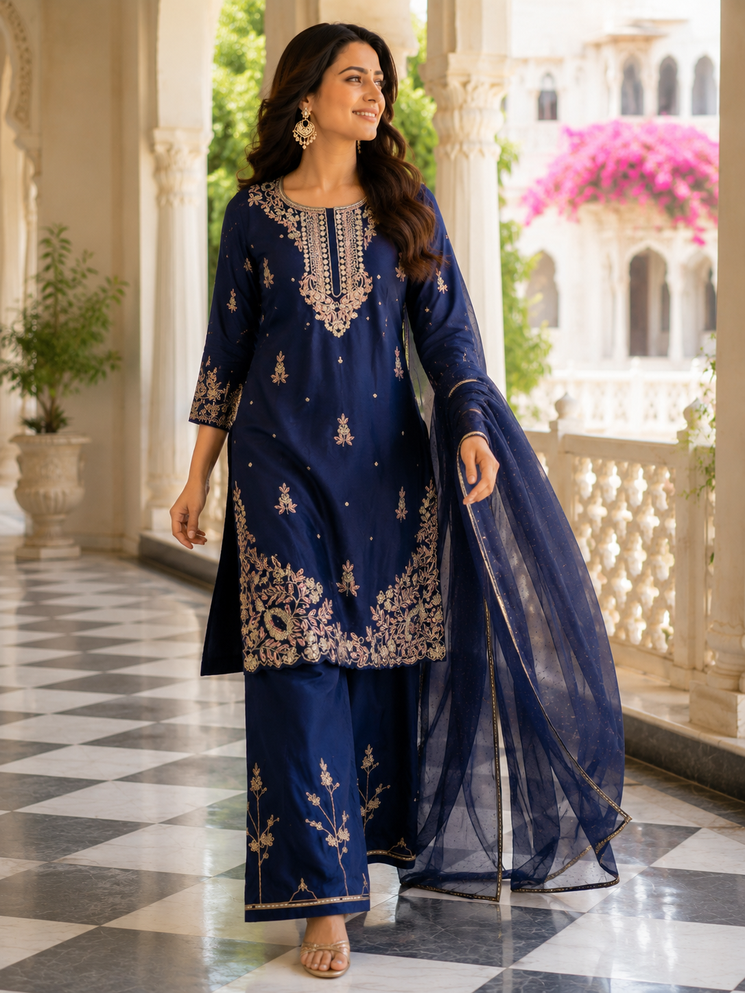 Chinon Handwork Suit Set with Chiffon Dupatta