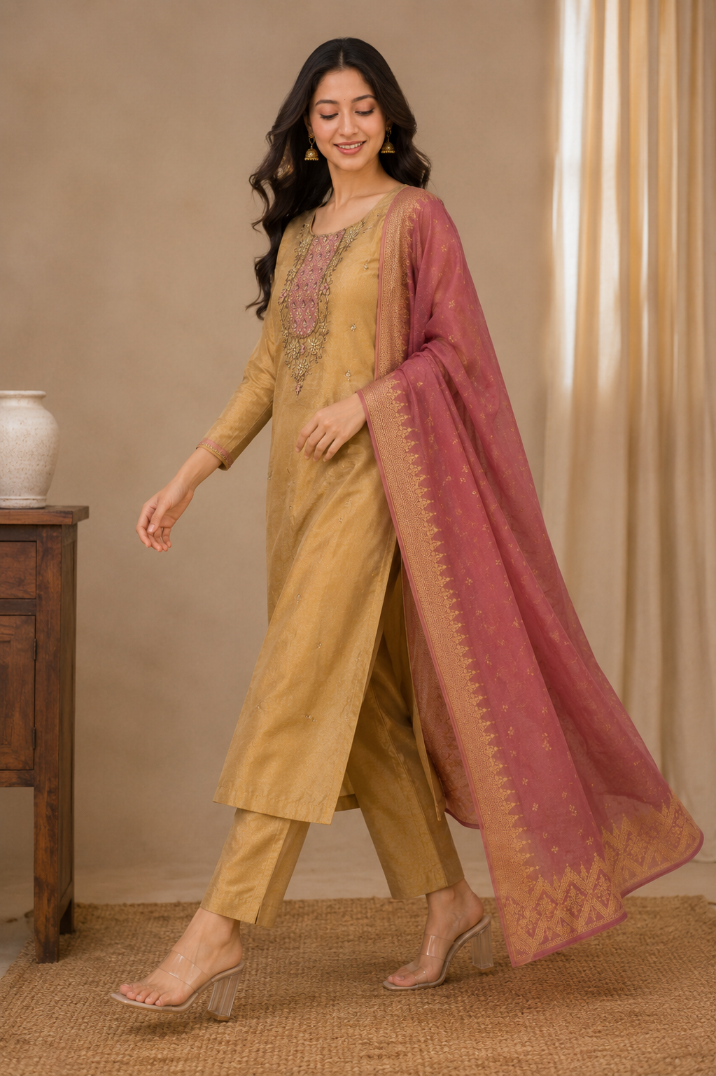 Tissue Handwork Suit Set with Banarasi Dupatta