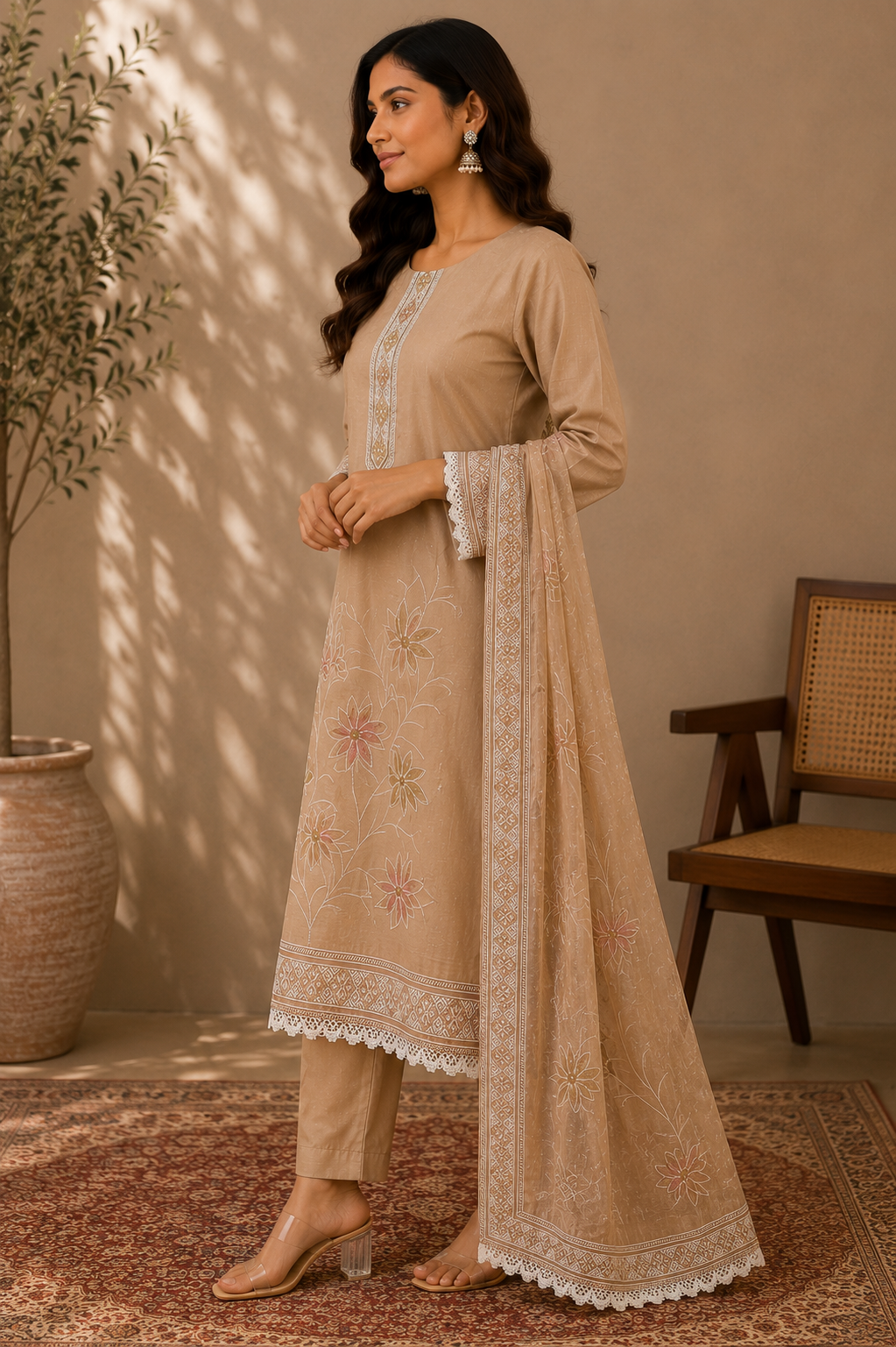 Chanderi Mirror & Floral Handwork Suit Set