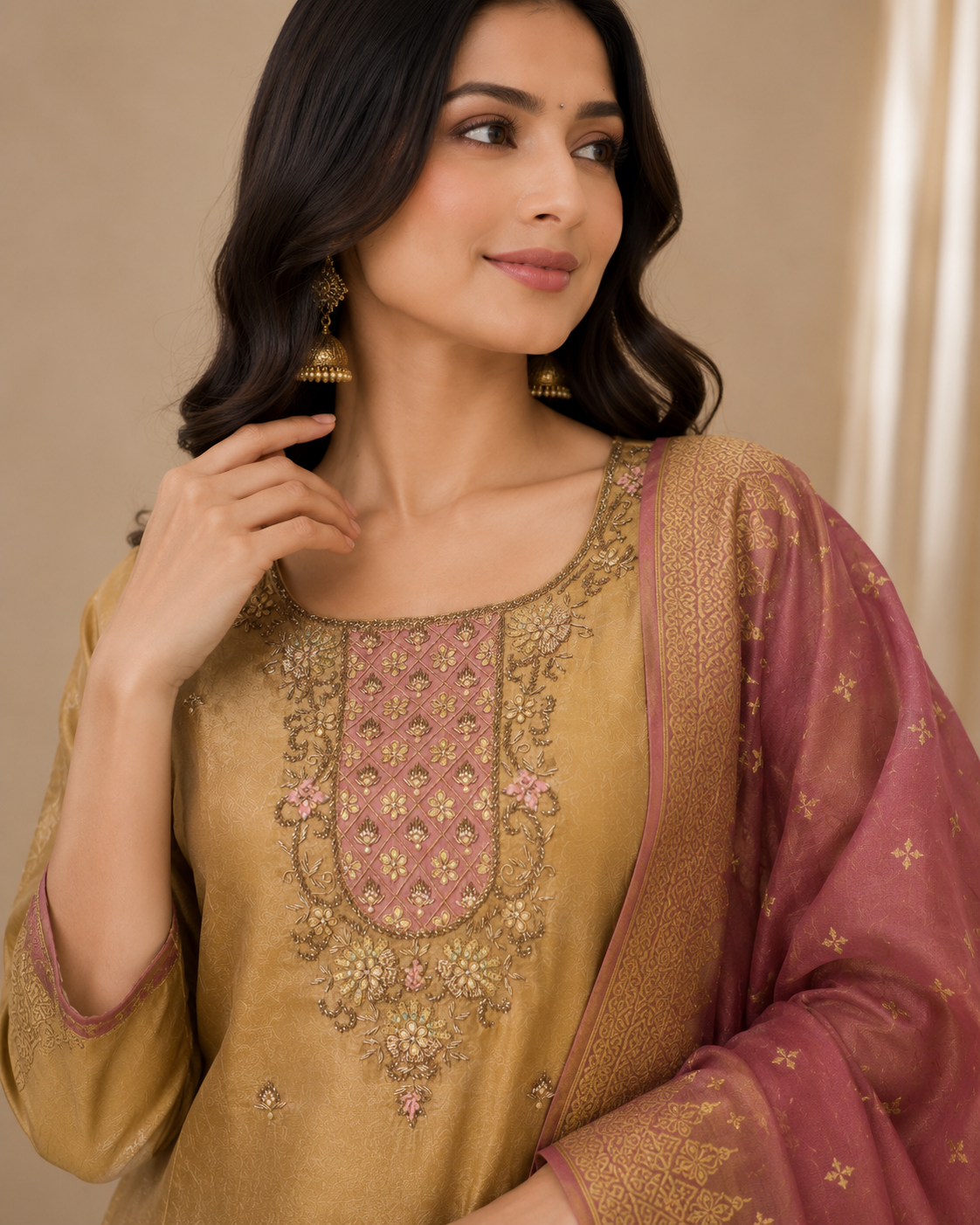 Tissue Handwork Suit Set with Banarasi Dupatta