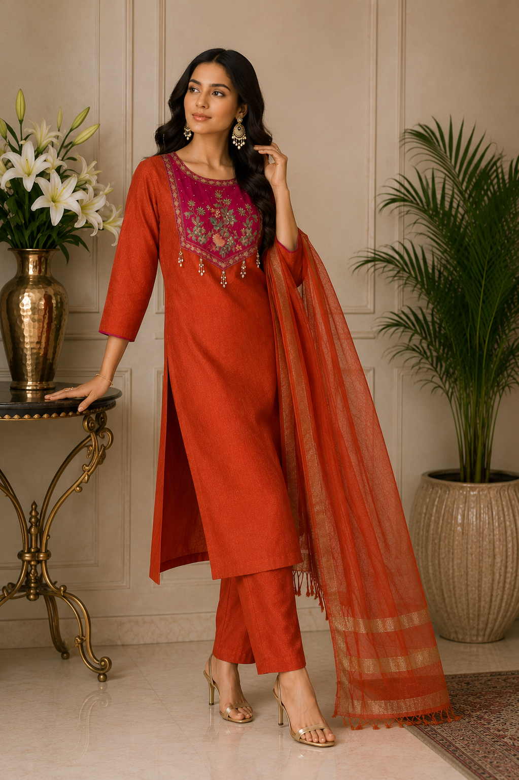 Premium Mul Chanderi Suit Set with Zardozi & Thread Handwork