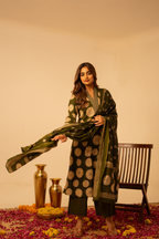 Bottle Green Printed Cotton Suit Set