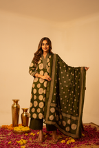 Bottle Green Printed Cotton Suit Set