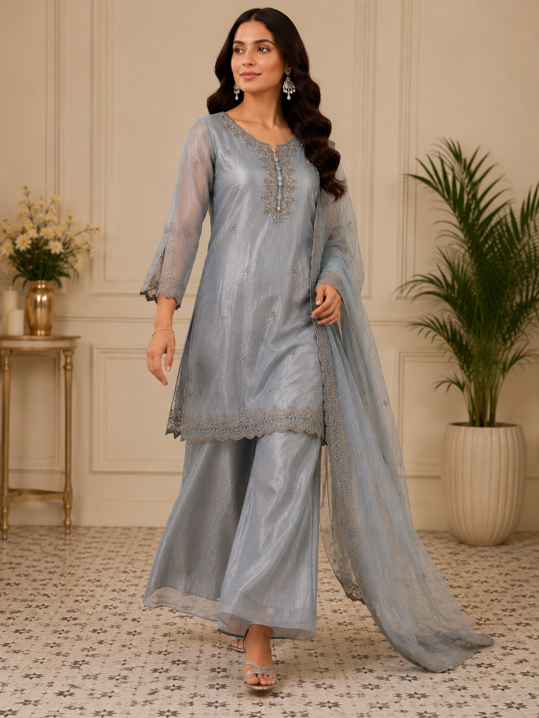 Premium Tissue Suit Set with Elegant Handwork
