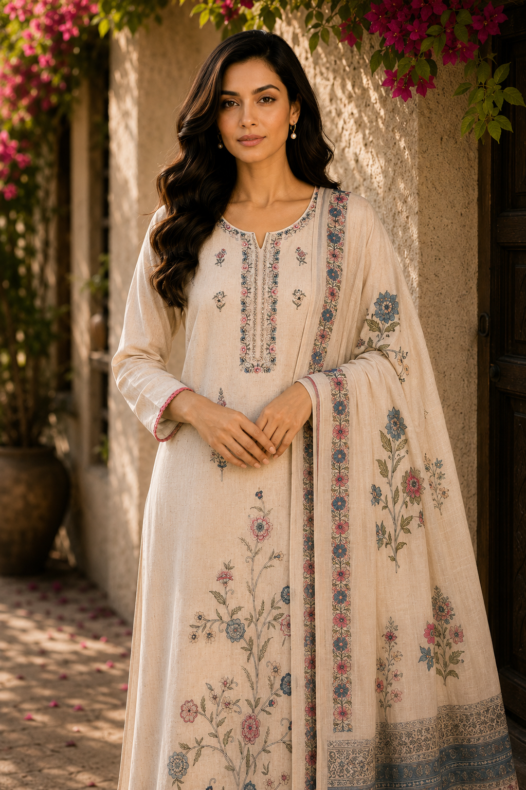 Cotton Floral Machine Work Suit Set