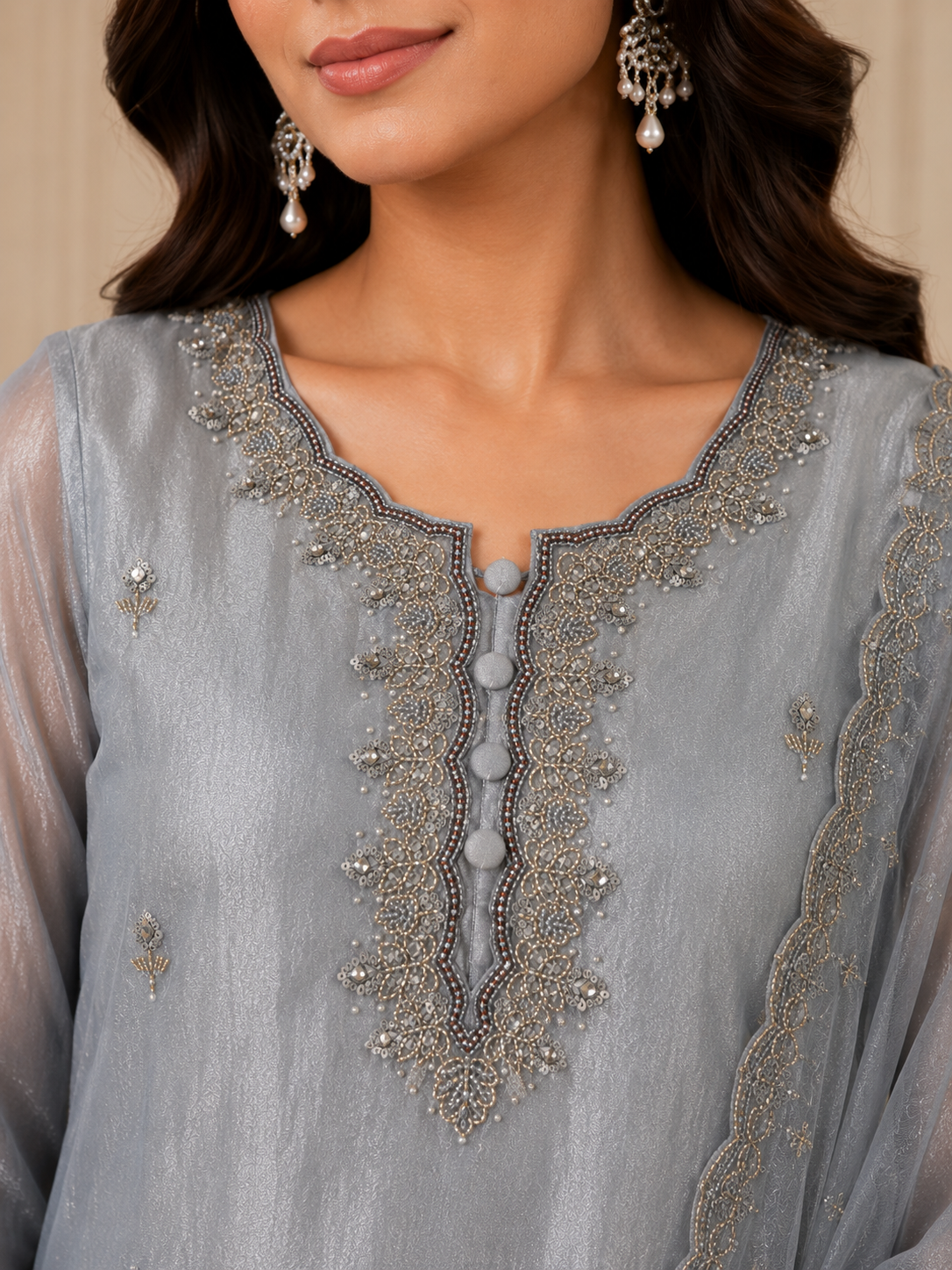 Premium Tissue Suit Set with Elegant Handwork
