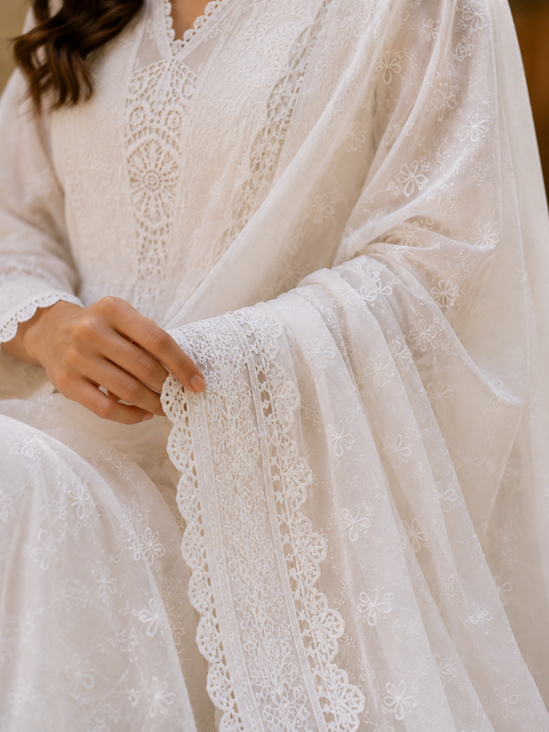 Mul Cotton Chikankari Embroidery Anarkali Suit Set