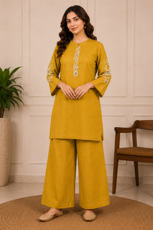 Premium Mul Chanderi Co-ord Set with Thread Work