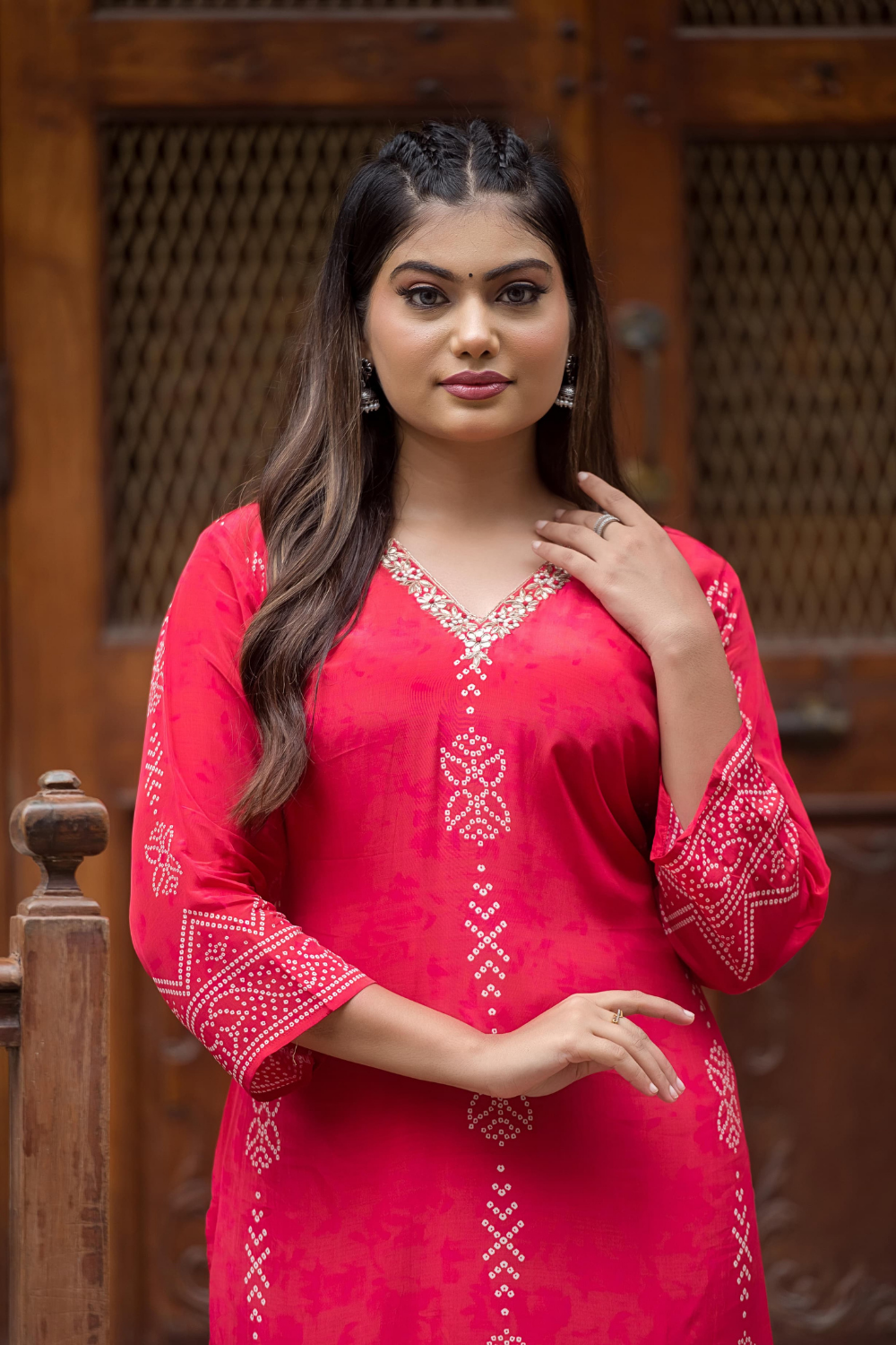 Pink Pure Crepe Printed Suit with Organza Dupatta