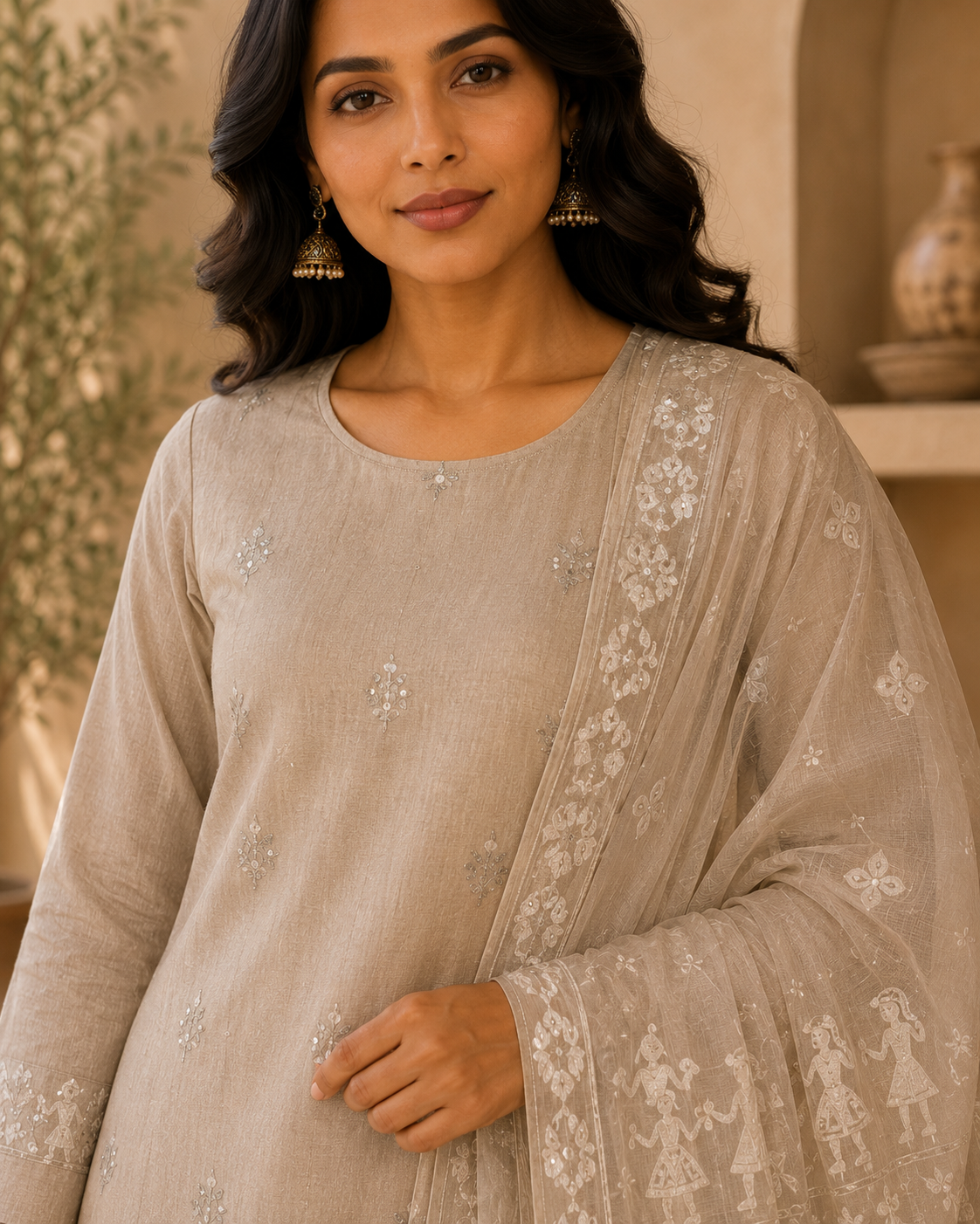 PREMIUM CHANDERI GOTTA PATTI WORK UNSTITCHED SUIT SET