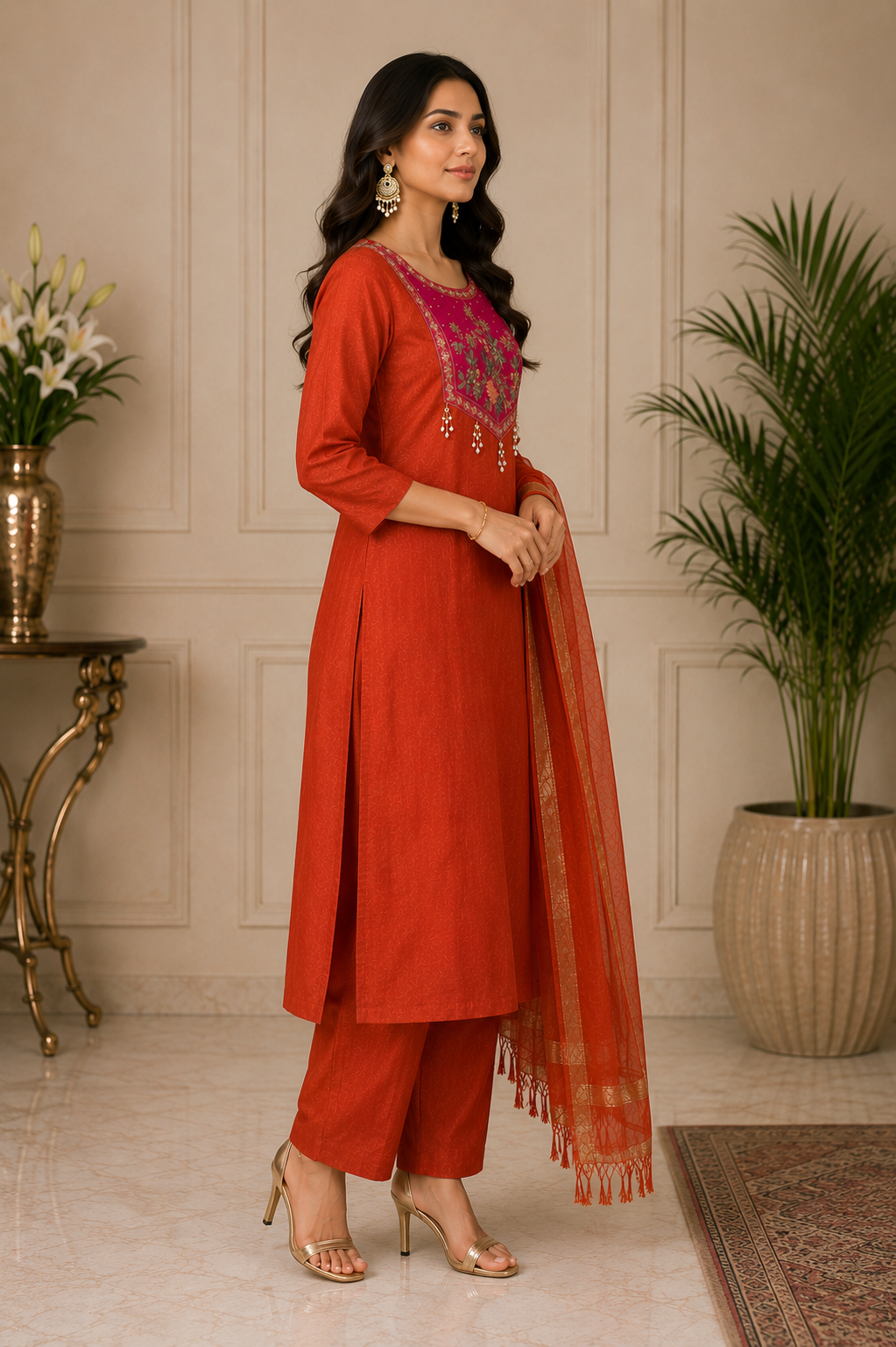 Premium Mul Chanderi Suit Set with Zardozi & Thread Handwork