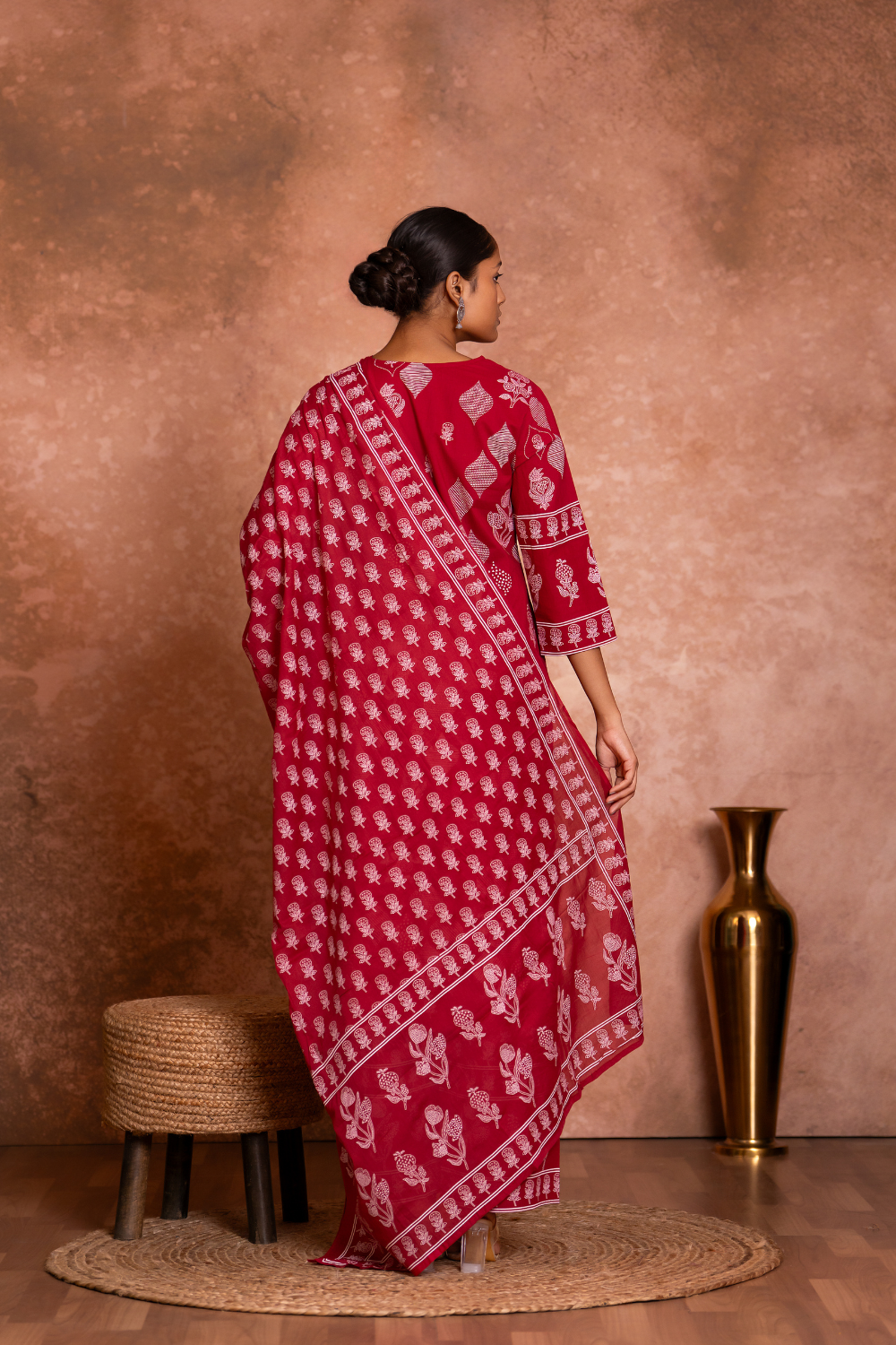 Maroon Floral Embroidered Cotton Suit Set