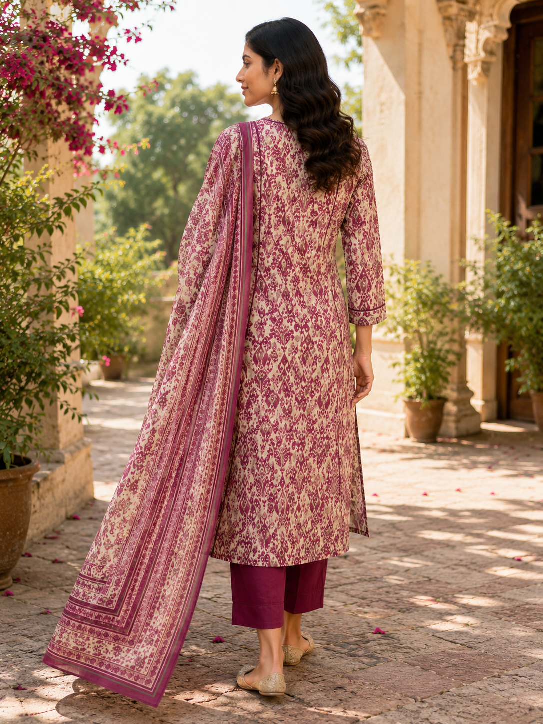 Chanderi Ikat Print Suit Set