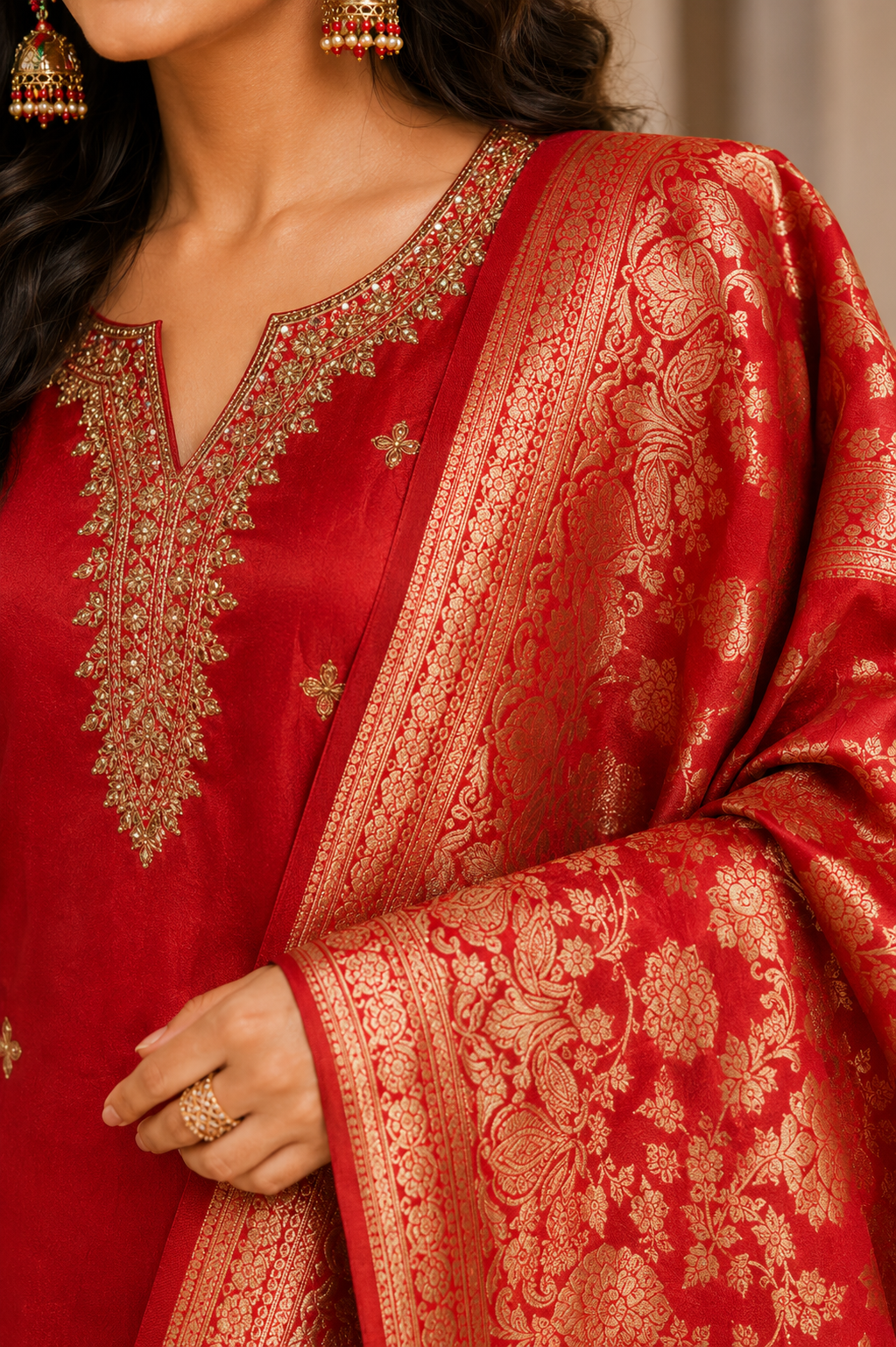 Raw Silk Handwork Suit Set with Banarasi Dupatta