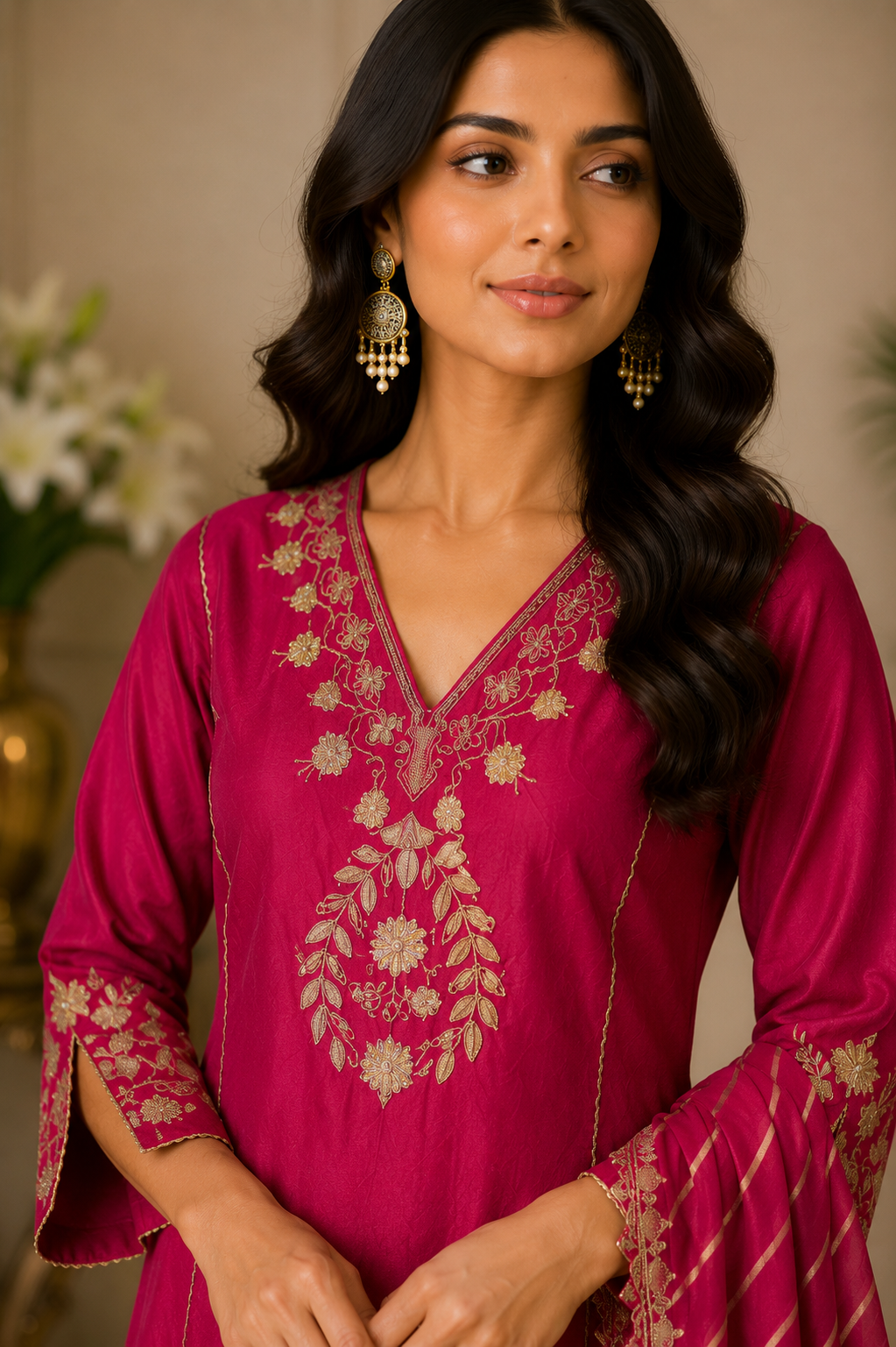Premium Silk Suit Set with Leheriya Dupatta & Gotta Patti Work