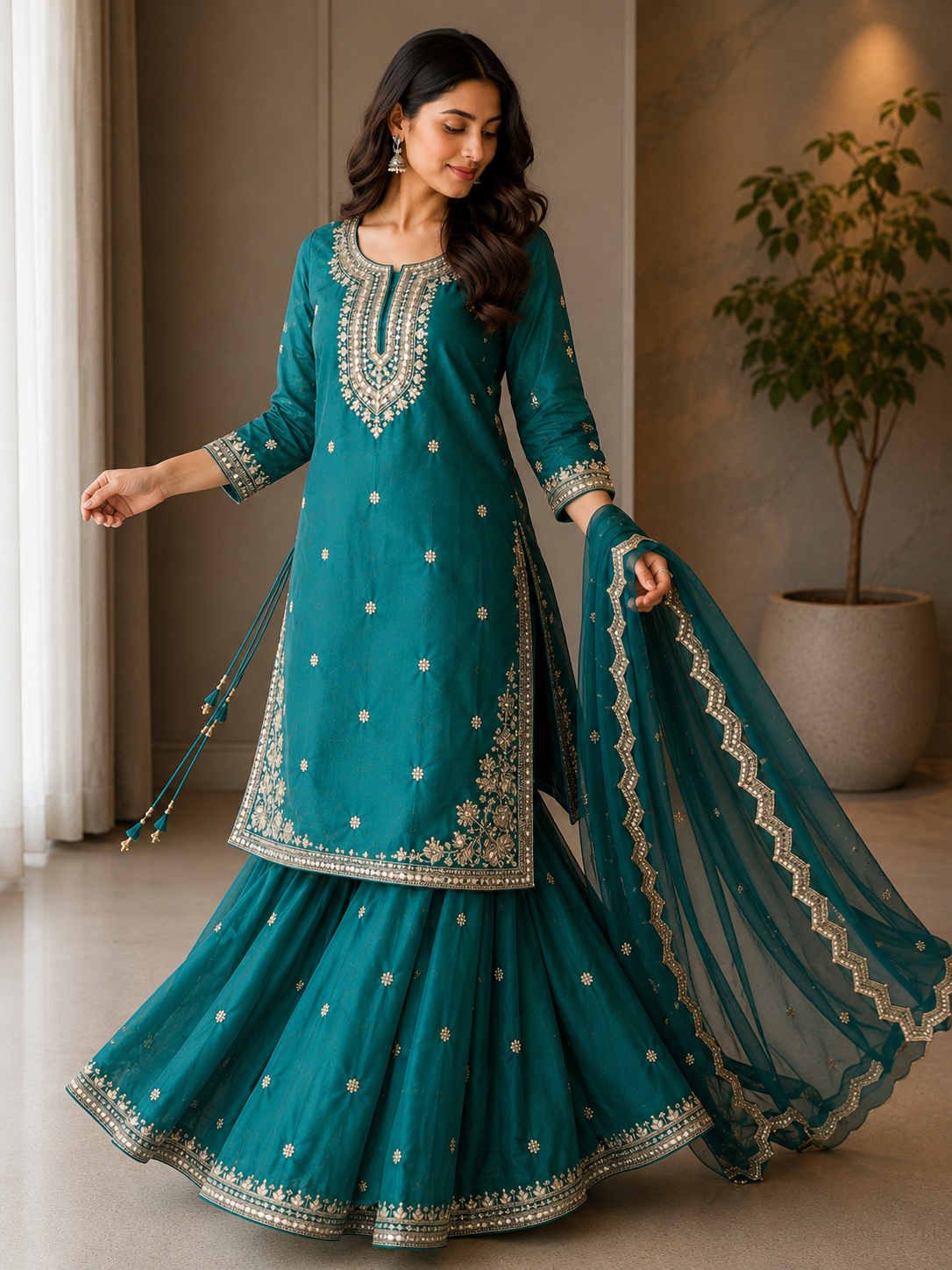Premium Silk Suit Set with Gotta Pati, Handwork & Pearl Work