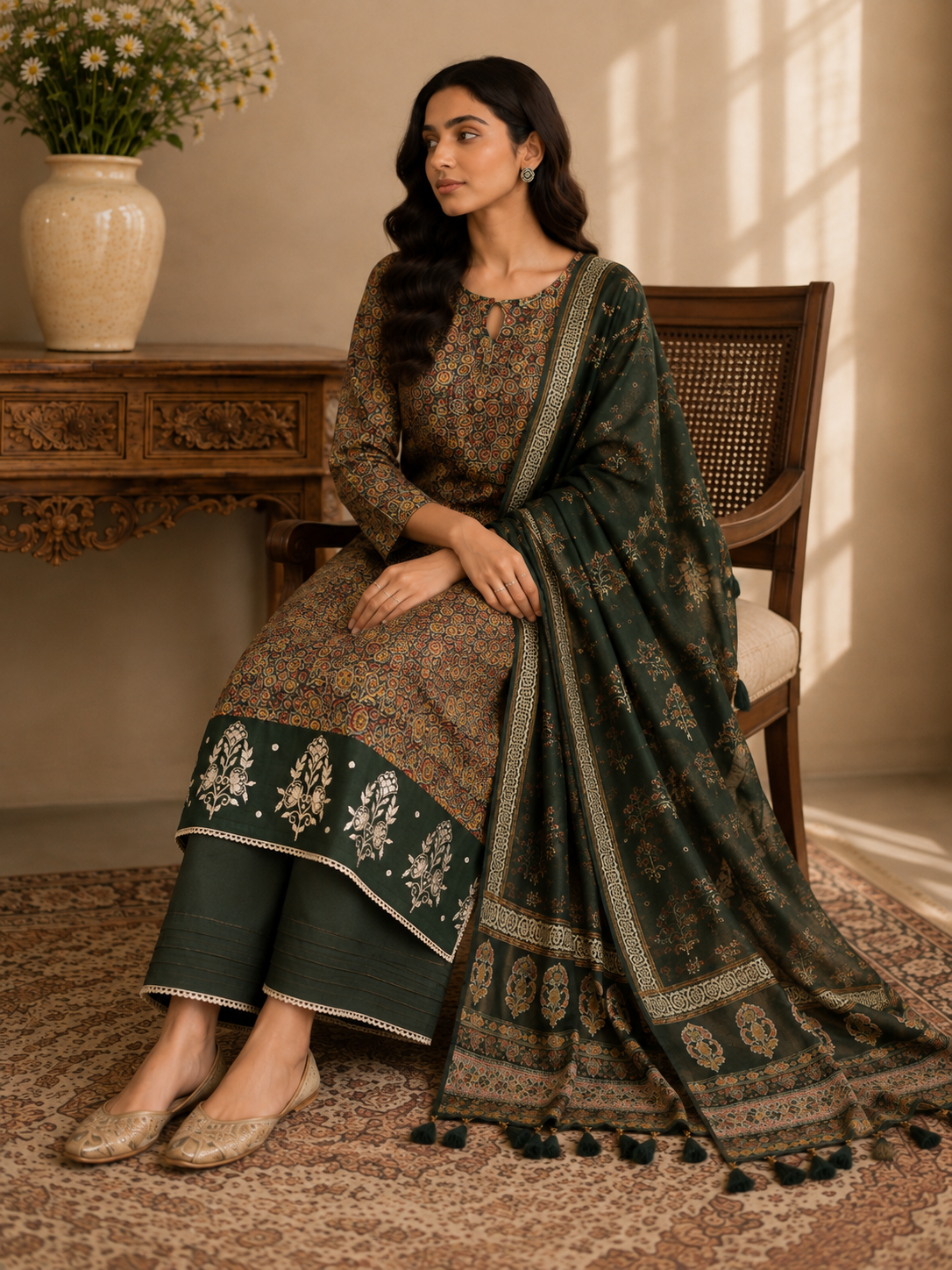 CHANDERI UNSTITCHED SUIT SET