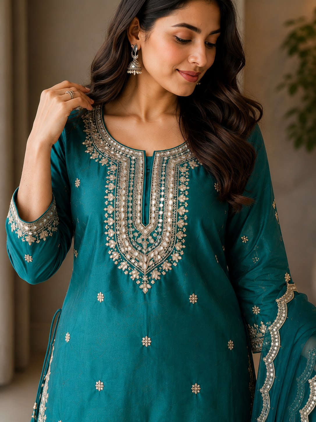Premium Silk Suit Set with Gotta Pati, Handwork & Pearl Work