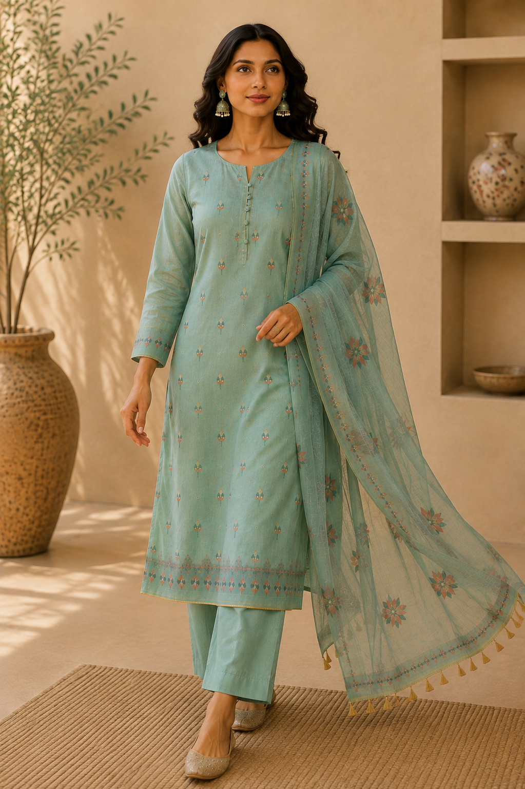PREMIUM CHANDERI WOVEN MOTIF UNSTITCHED SUIT SET