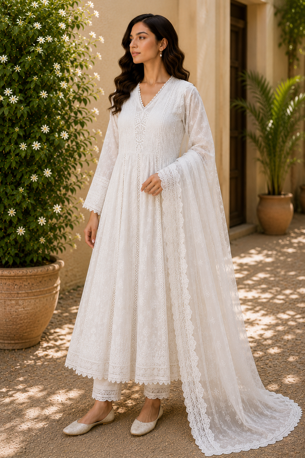 Mul Cotton Chikankari Embroidery Anarkali Suit Set