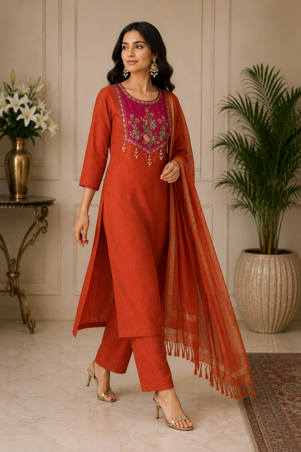 Premium Mul Chanderi Suit Set with Zardozi & Thread Handwork